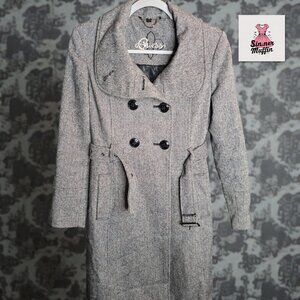Vintage GUESS Tweed Trench Coat - Small, Double-Breasted & Belted - Like New